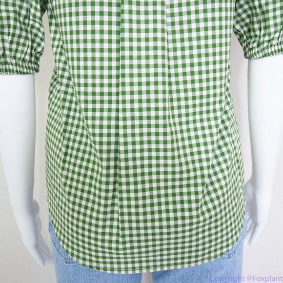 NWT kate spade mini gingham button-front shirt, Green & White - Picture 9 of 16